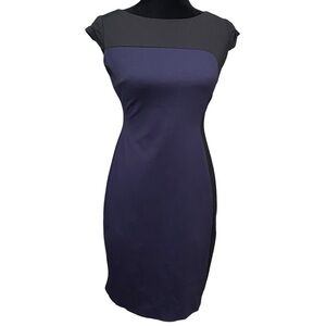 Elie Tahari Sheath Dress Size 4 Navy Black Colorblock Mod Cocktail Party